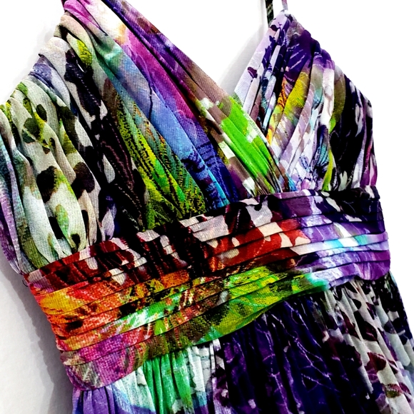 Dcode 1.8 Multicolor Abstract Tulle Ruched Sleeveless Maxidress - Picture 11 of 17